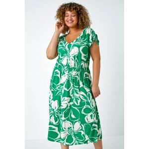 Roman Curve Floral Print Ruched Stretch Midi Dress 18 female Roman Curve Floral Print Ruched Stretch Midi Dress 18 female