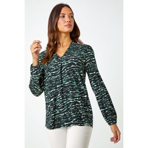 Roman Wave Print Pleated V-Neck Stretch Top 10 female Roman Wave Print Pleated V-Neck Stretch Top 10 female