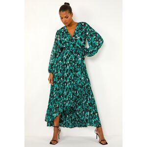 Roman Abstract Print Wrap Front Pleated Maxi Dress 12 female Roman Abstract Print Wrap Front Pleated Maxi Dress 12 female