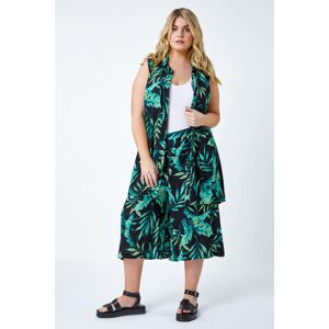 Roman Curve Leaf Print Sleeveless Longline Tunic Shirt 30-32 female Roman Curve Leaf Print Sleeveless Longline Tunic Shirt 30-32 female