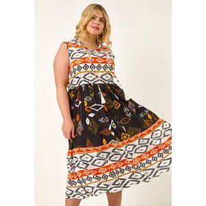 Roman Curve Aztec Print Smock Midi Dress 30-32 female Roman Curve Aztec Print Smock Midi Dress 30-32 female