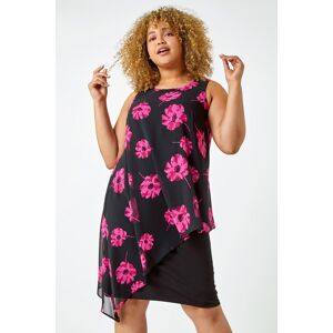 Roman Curve Sleeveless Floral Chiffon Overlay Dress 30-32 female Roman Curve Sleeveless Floral Chiffon Overlay Dress 30-32 female