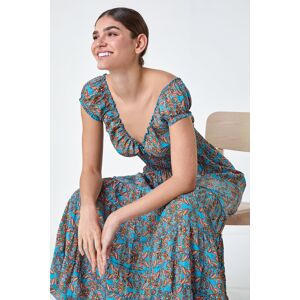 Roman Paisley Print Shirred Frill Maxi Dress 12 female Roman Paisley Print Shirred Frill Maxi Dress 12 female