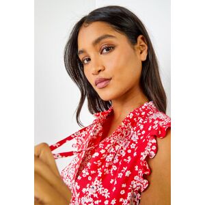 Roman Ditsy Floral Shirred V-Neck Blouson Hem Top 12 female Roman Ditsy Floral Shirred V-Neck Blouson Hem Top 12 female