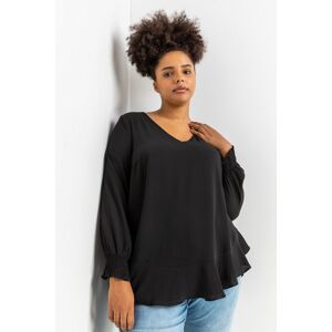 Roman Curve Frill Hem Shirred Long Sleeve Chiffon Top 30-32 female Roman Curve Frill Hem Shirred Long Sleeve Chiffon Top 30-32 female