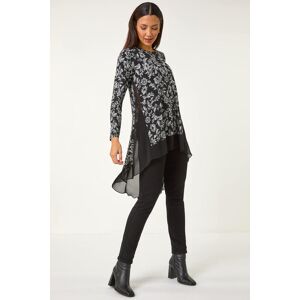 Roman Floral Puff Print Chiffon Hem Top 18 female Roman Floral Puff Print Chiffon Hem Top 18 female