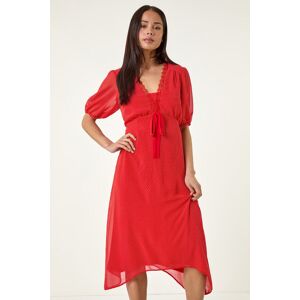 Roman Petite Spot Print Lace Bow Midi Dress 16 female Roman Petite Spot Print Lace Bow Midi Dress 16 female