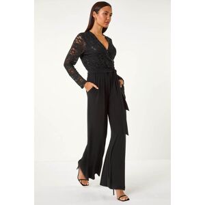 Roman Sequin Lace V-Neck Stretch Jumpsuit 20 female Roman Sequin Lace V-Neck Stretch Jumpsuit 20 female