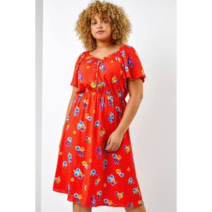 Roman Curve Spot Floral Print Sweetheart Midi Dress 30-32 female Roman Curve Spot Floral Print Sweetheart Midi Dress 30-32 female