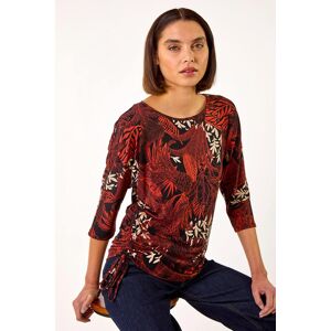 Roman Leaf Print Side Tie Stretch Top 18 female Roman Leaf Print Side Tie Stretch Top 18 female