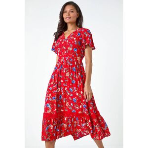 Roman Floral Lace Trim Pocket Midi Dress 14 female Roman Floral Lace Trim Pocket Midi Dress 14 female