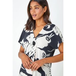 Roman Palm Print Button Detail V-Neck Top 18 female Roman Palm Print Button Detail V-Neck Top 18 female