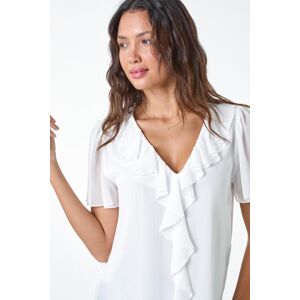 Roman Crinkle Textured V-Neck Frill Detail Top 18 female Roman Crinkle Textured V-Neck Frill Detail Top 18 female