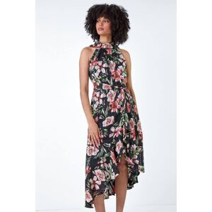 Roman Metallic Foil Floral Halter Neck Midi Dress 18 female Roman Metallic Foil Floral Halter Neck Midi Dress 18 female