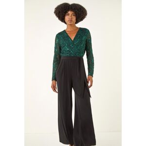 Roman Sequin Lace V-Neck Stretch Jumpsuit 18 female Roman Sequin Lace V-Neck Stretch Jumpsuit 18 female