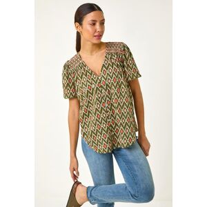 Roman Printed Shirred Shoulder Blouse 16 female Roman Printed Shirred Shoulder Blouse 16 female