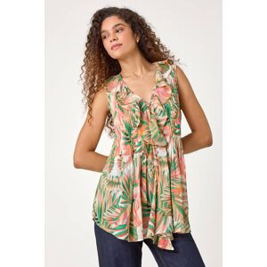 Roman Leaf Print Ruffle Front Buttoned Blouse 14 female Roman Leaf Print Ruffle Front Buttoned Blouse 14 female
