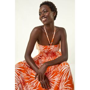 Roman Leaf Print Shirred Bandeau Midi Dress 18 female Roman Leaf Print Shirred Bandeau Midi Dress 18 female