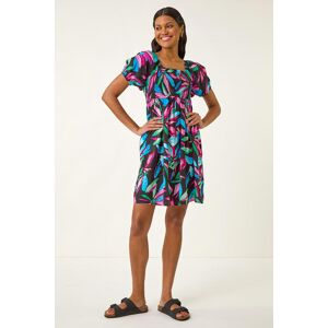 Roman Leaf Print Shirred Short Dress 20 female Roman Leaf Print Shirred Short Dress 20 female