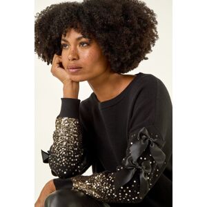 Roman Sequin Bow Sleeve Knit Jumper S-M female Roman Sequin Bow Sleeve Knit Jumper S-M female