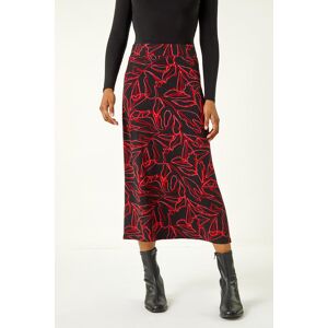 Roman Leaf Print Stretch A Line Midi Skirt 10 female Roman Leaf Print Stretch A Line Midi Skirt 10 female