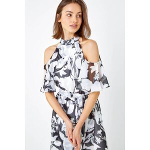 Roman Floral Cold Shoulder Chiffon Maxi Dress 10 female Roman Floral Cold Shoulder Chiffon Maxi Dress 10 female