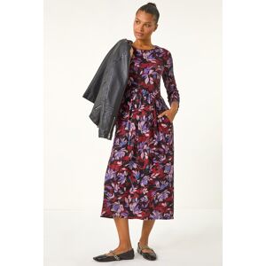 Roman Floral Print Gathered Stretch Midi Dress 12 female Roman Floral Print Gathered Stretch Midi Dress 12 female