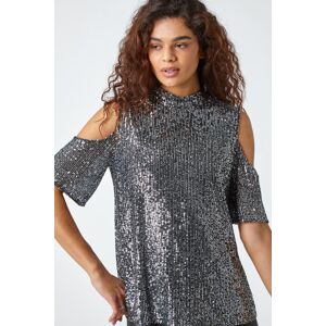 Roman Womens Sequin Cold Shoulder Top - Silver - Size 20 Uk Roman Womens Sequin Cold Shoulder Top - Silver - Size 20 Uk