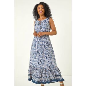 Roman Petite Aztec Print Frill Midi Dress 14 female Roman Petite Aztec Print Frill Midi Dress 14 female