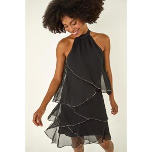 Roman Sequin Trim Tiered Halterneck Dress 14 female Roman Sequin Trim Tiered Halterneck Dress 14 female