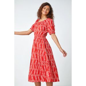 Roman Leaf Print Stretch Neck Midi Dress 18 female Roman Leaf Print Stretch Neck Midi Dress 18 female