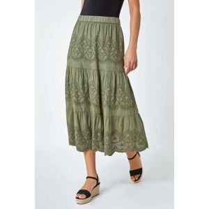 Roman Broderie Elastic Waist A Line Tiered Midi Skirt 16 female Roman Broderie Elastic Waist A Line Tiered Midi Skirt 16 female