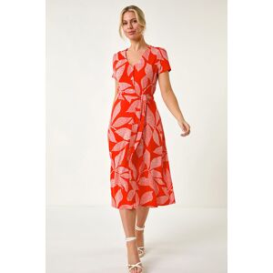 Roman Petite Leaf Tie Waist Midi Dress 14 female Roman Petite Leaf Tie Waist Midi Dress 14 female