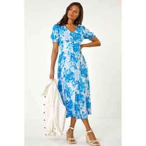 Roman Button Through Floral Shirred Midi Dress 20 female Roman Button Through Floral Shirred Midi Dress 20 female