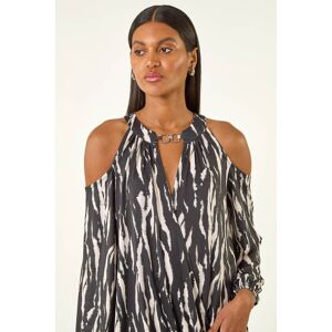 Roman Abstract Print Cold Shoulder Stretch Top 16 female Roman Abstract Print Cold Shoulder Stretch Top 16 female