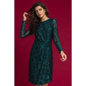 Roman Sequin Ruched Lace Wrap Dress 10 female Roman Sequin Ruched Lace Wrap Dress 10 female