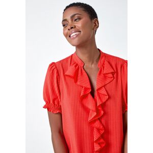Roman Waffle Textured V-Neck Frill Detail Top 10 female Roman Waffle Textured V-Neck Frill Detail Top 10 female