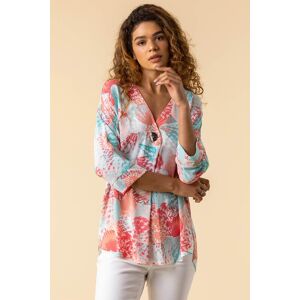 Roman Shell Print Button Detail Kimono Tunic Top 12 female Roman Shell Print Button Detail Kimono Tunic Top 12 female