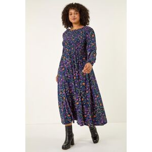 Roman Curve Floral Print Shirred Midi Dress 22-24 female Roman Curve Floral Print Shirred Midi Dress 22-24 female