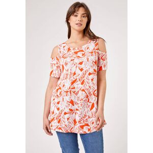 Roman Curve Leaf Print Cold Shoulder Jersey Top 30-32 female Roman Curve Leaf Print Cold Shoulder Jersey Top 30-32 female