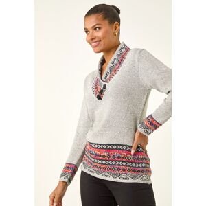 Roman Nordic Print Button Detail V-Neck Jumper 10 female Roman Nordic Print Button Detail V-Neck Jumper 10 female