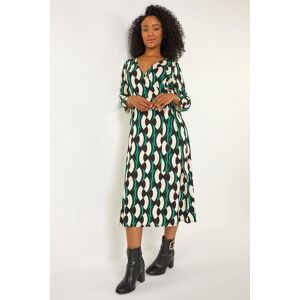 Roman Petite Geometric Tie Waist Stretch Midi Dress 12 female Roman Petite Geometric Tie Waist Stretch Midi Dress 12 female