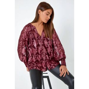 Roman Abstract Metallic Print V-Neck Blouse 10 female Roman Abstract Metallic Print V-Neck Blouse 10 female