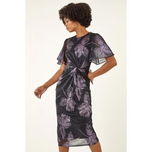 Roman Foil Print Twist Front Stretch Midi Dress 20 female Roman Foil Print Twist Front Stretch Midi Dress 20 female