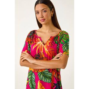 Roman Tropical Print Notch Neck Stretch Top 10 female Roman Tropical Print Notch Neck Stretch Top 10 female