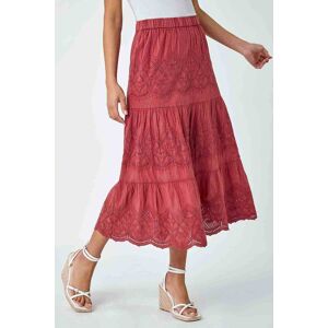Roman Broderie Elastic Waist A Line Tiered Midi Skirt 14 female Roman Broderie Elastic Waist A Line Tiered Midi Skirt 14 female