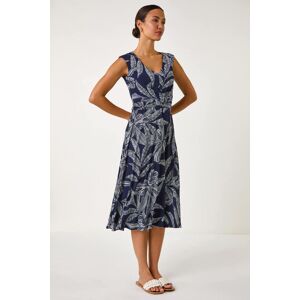 Roman Leaf Print Twist Front Stretch Dress 18 female Roman Leaf Print Twist Front Stretch Dress 18 female