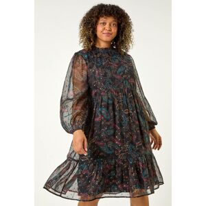 Roman Curve Metallic Print High Neck Swing Dress 26-28 female Roman Curve Metallic Print High Neck Swing Dress 26-28 female