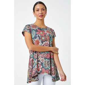 Roman Floral Stretch Hanky Hem Tunic Top 10 female Roman Floral Stretch Hanky Hem Tunic Top 10 female