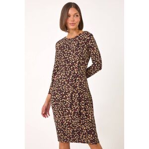 Roman Leaf Print Side Twist Stretch Midi Dress 18 female Roman Leaf Print Side Twist Stretch Midi Dress 18 female